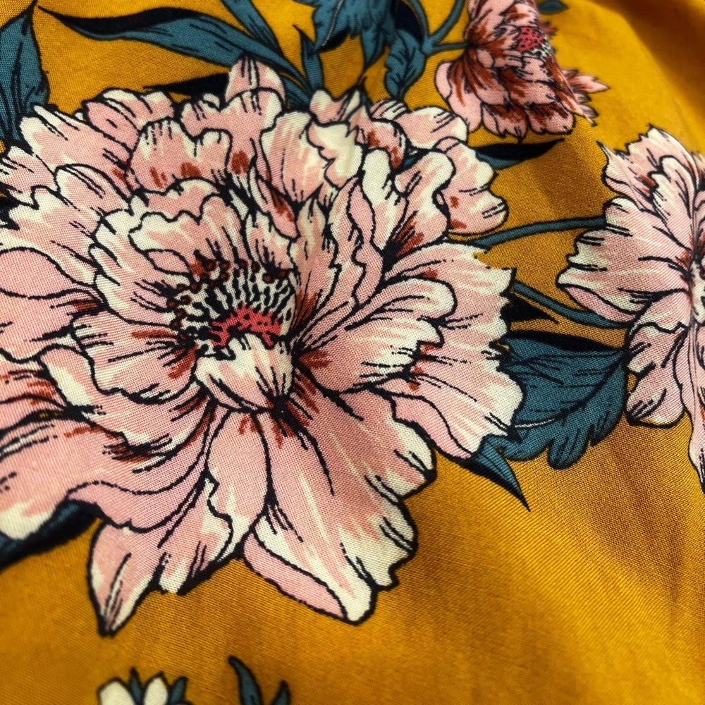 Boho! [band of gypsies] Yellow Pink Teal Floral Strapless Wide Leg Jumpsuit | XS - Picture 6 of 10